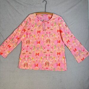 Fresh Produce Tunic Top XL XXL Abstract‎ Butterfly Print Pink Made in USA Boho